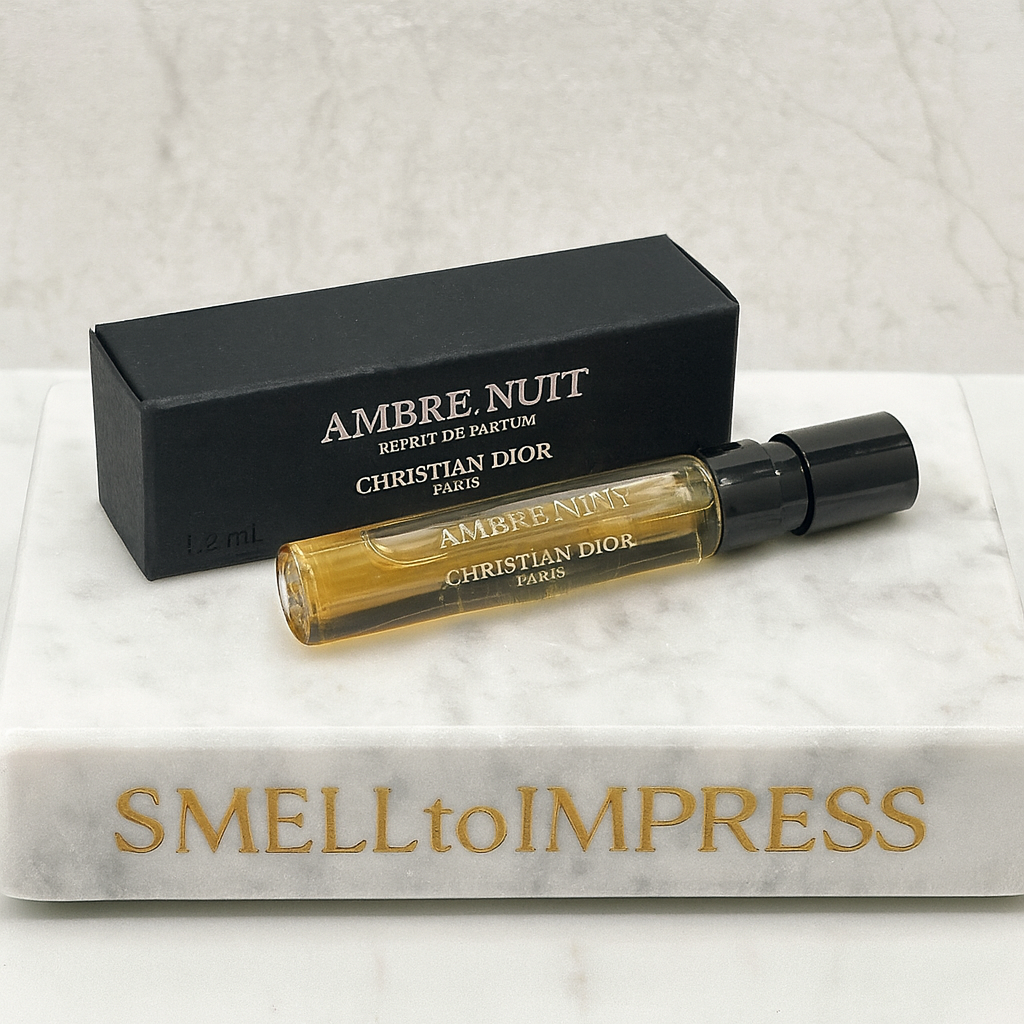 CHRISTIAN DIOR AMBRE NUIT EXPRIT DE PARFUM 1.2ML 0.04 FL. OZ. OFFICIAL PERFUME SAMPLES OFFICIAL PERFUME SAMPLE IMAGE