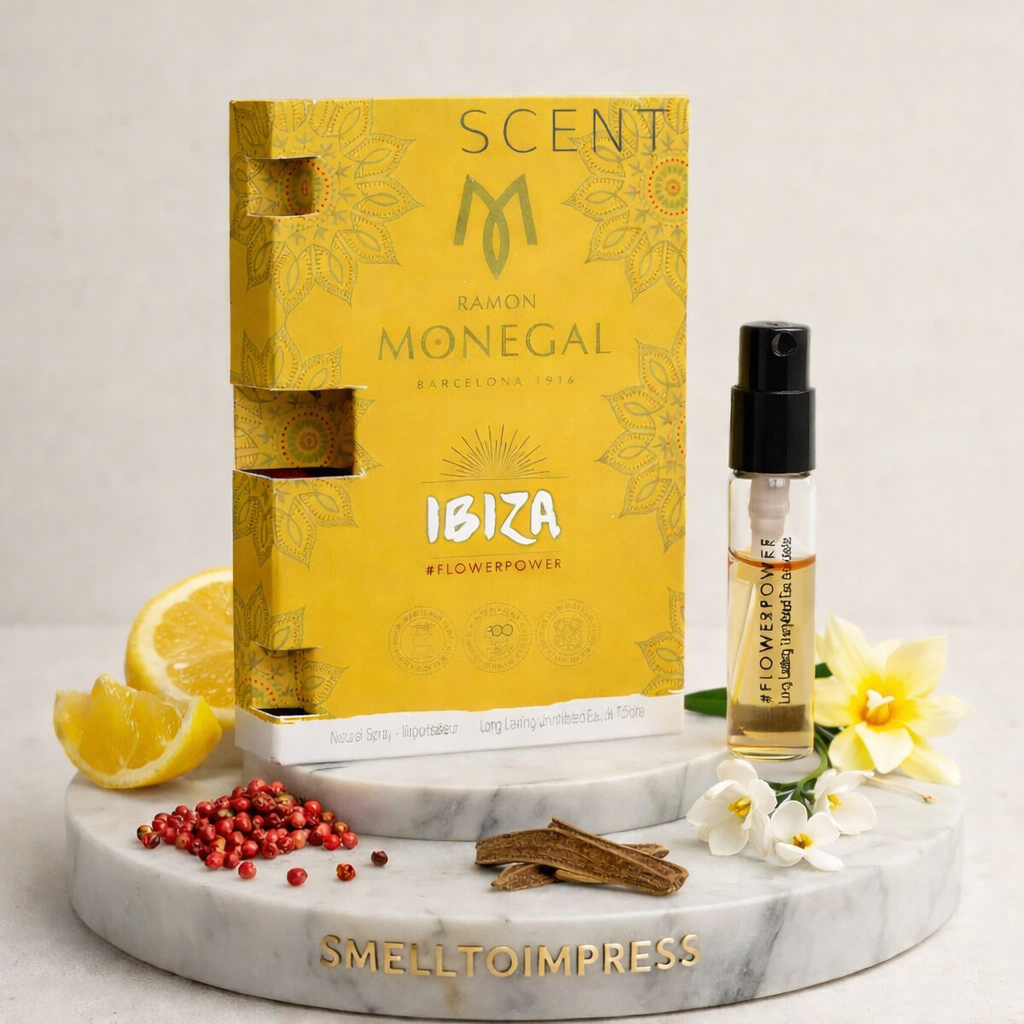 изображение на официален тестер на мостра парфюм Ramon Monegal Ibiza Flowerpower 2ml 0.06 fl. oz.