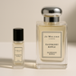 Jo Malone Raspberry Ripple 6ml perfume sample standing next to 100ml bottle of Jo Malone Raspberry Ripple