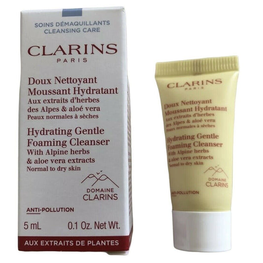 Clarins Nettoyant Moussant Doux Hydratant Mini échantillon de soin de la peau 5ML 0.1 oz. Peau normale à sèche